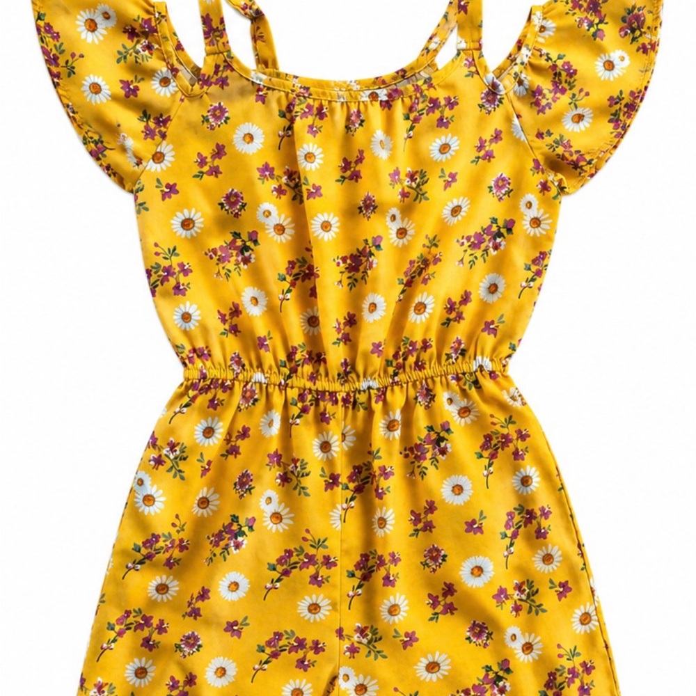 Lily Bleu Yellow Floral Romper with Ruffle Sleeves